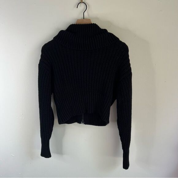 NWT Aerie Black Cowl Neck Cropped Sweater Jacket with Ribbed Knit size Small - Picture 8 of 9